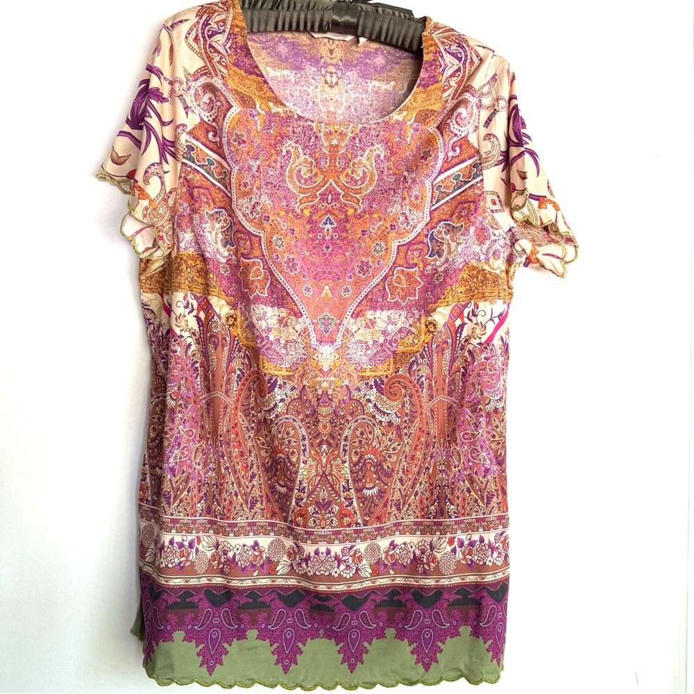Soft Surroundings Luciana Paisley Boho Tunic Top 1X Medallion Print Stretch